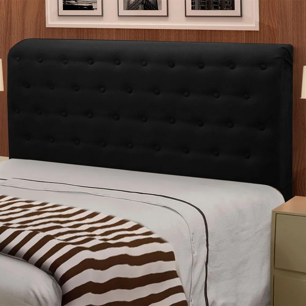 Cabeceira Giovana Cama Box King Casal 195 cm Suede Preto - D'Rossi