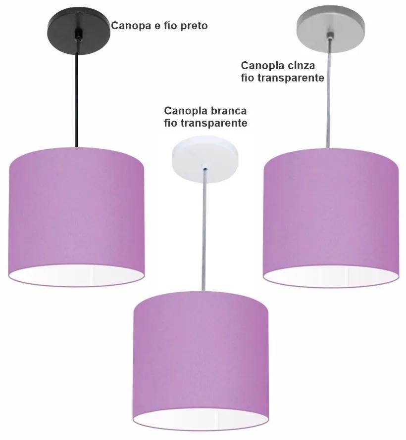 Luminária Pendente Vivare Free Lux Md-4107 Cúpula em Tecido - Lilás - Canopla cinza e fio transparente