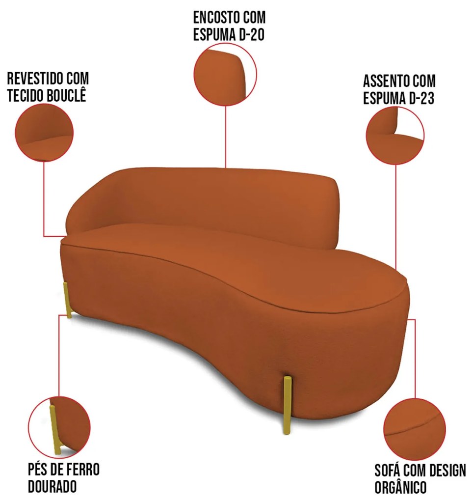 Sofá 4 Lugares Orgânico 220cm Pé Dourado Morgan Bouclê D03 - D'Rossi - Terra