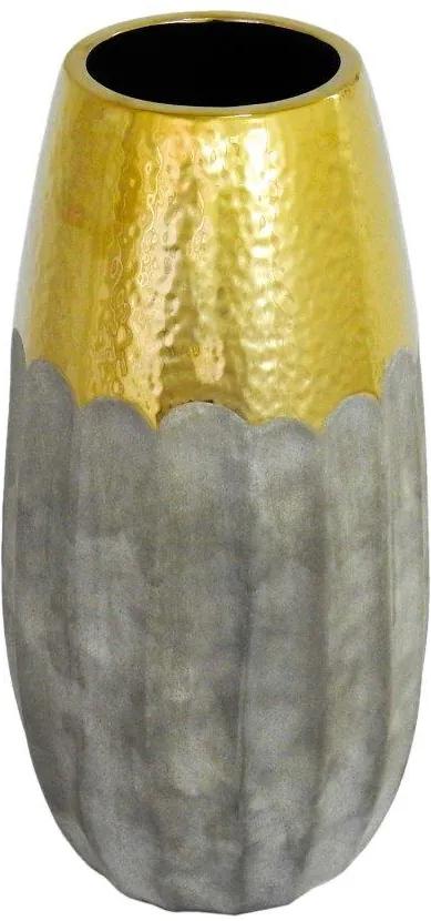 Vaso Rústico em Cerâmica com Detalhes em Dourado - 17x18cm