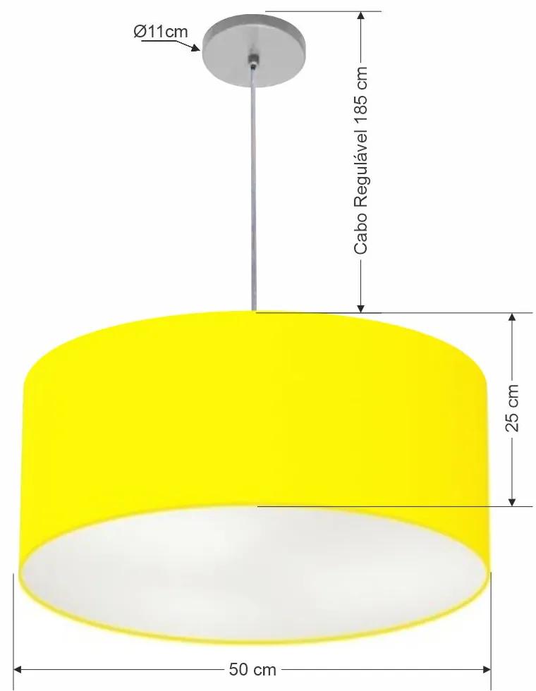 Pendente Cilíndrico Vivare Free Lux Md-4386 Cúpula em Tecido - Amarelo Único - Canopla cinza e fio transparente