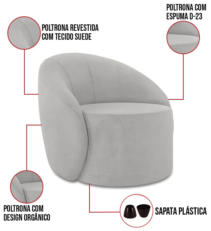 Poltrona Decorativa Orgânica Kit 2 Lua Suede D03 - D'Rossi - Cinza