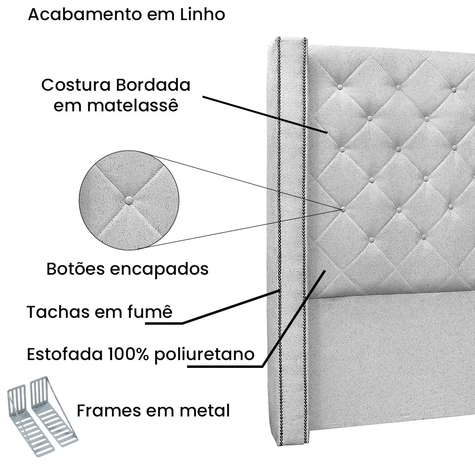 Cabeceira Cama Box Queen 160 cm Vicenza Linho S04 - D'Rossi - Grigio