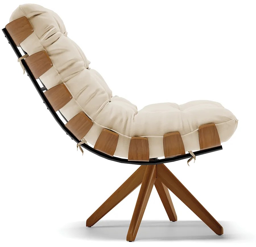 Poltrona Giratoria Costela Kit 2 Suede Base de Madeira MA30 M11 - D'Rossi - Bege