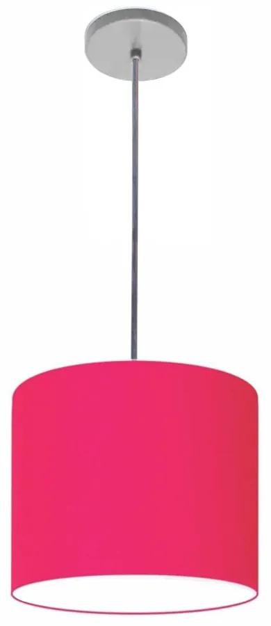Luminária Pendente Vivare Free Lux Md-4106 Cúpula em Tecido - Pink - Canopla cinza e fio transparente