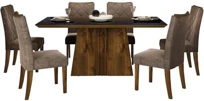 Sala de Jantar Mesa Itália 170cm e 6 Cadeiras Golden Malbec/Preto/Marrom - Dj Móveis