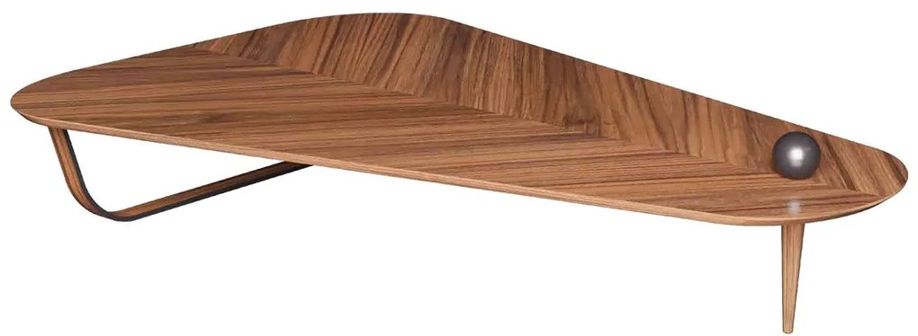 Mesa de Centro Sahva Tampo Laminado Detalhe com Marchetaria e Esfera Pé Palito e Base em Aço Laminado