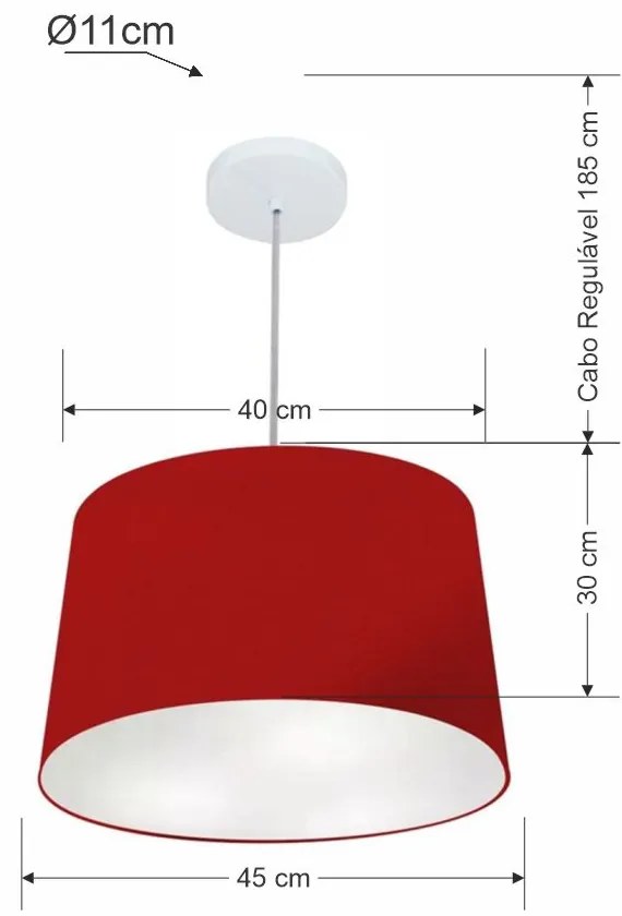 Lustre Pendente Cone Vivare Md-4156 Cúpula em Tecido 30/45x40cm - Bivolt