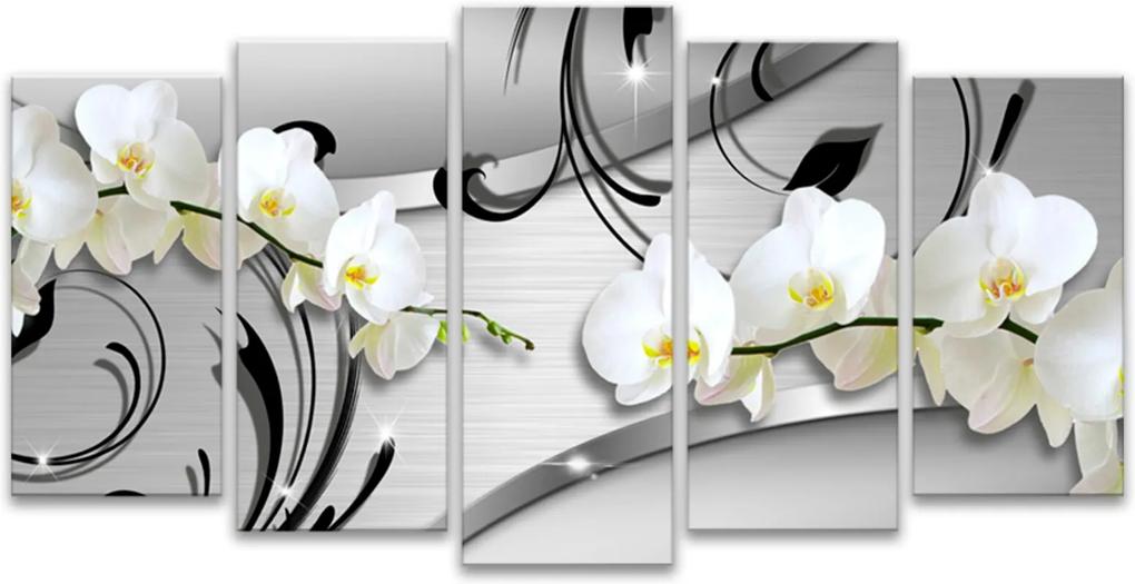 Quadro 80x150cm Oppen House Orquídea Silver Luxury Flores Brancas