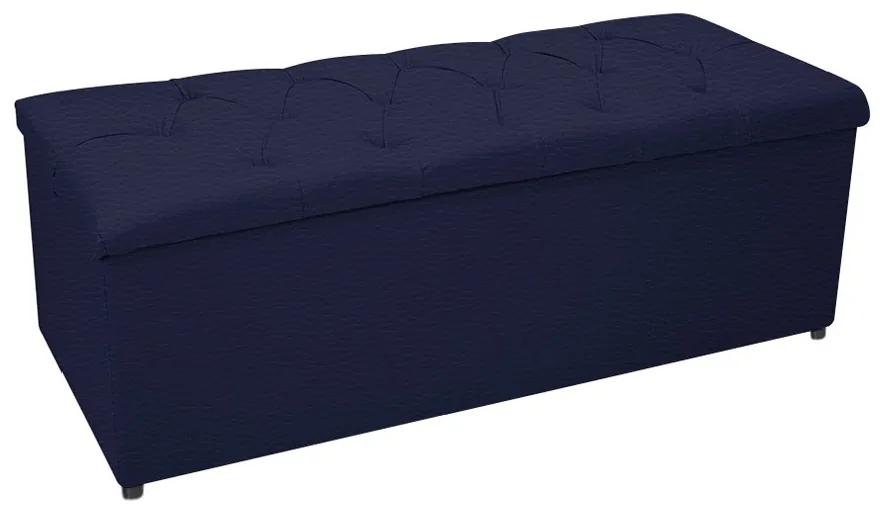 Kit Cabeceira e Calçadeira Baú Estofada Mel 160 cm Queen Size Com Capitonê Corano Azul Marinho - ADJ Decor