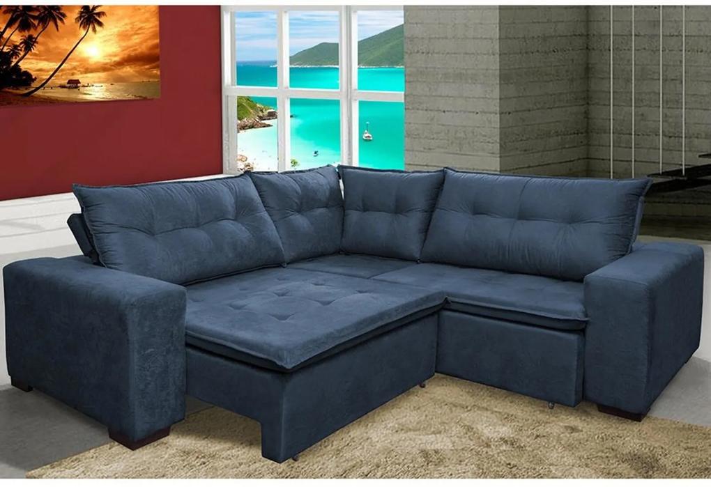 Sofa de Canto Retrátil e Reclinável com Molas Cama inBox Oklahoma 2,20m x 2,20m Suede Velusoft Azul