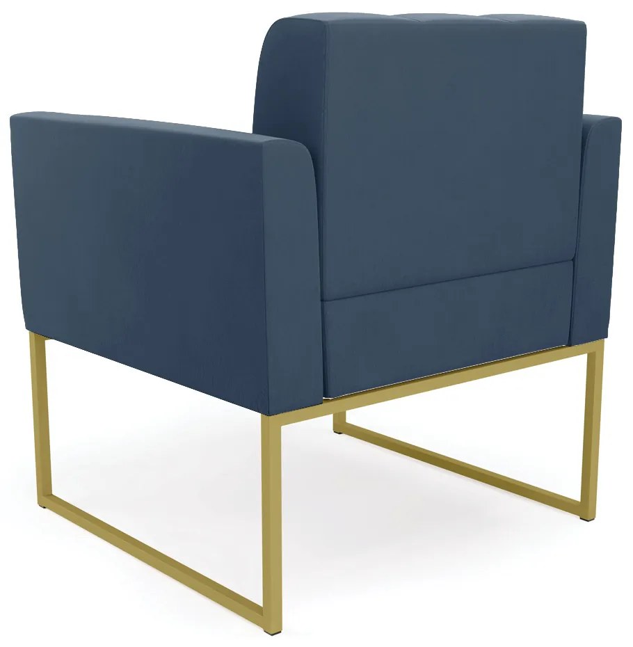 Poltrona Elisa Suede Base Metálica Industrial Dourado - D'Rossi - Azul Marinho