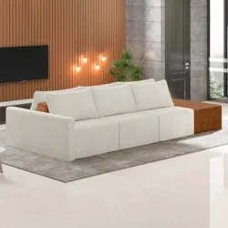 Sofá Ilha Modular Living com Puff 342cm Georgia Z08 Boucle Bege/Carame