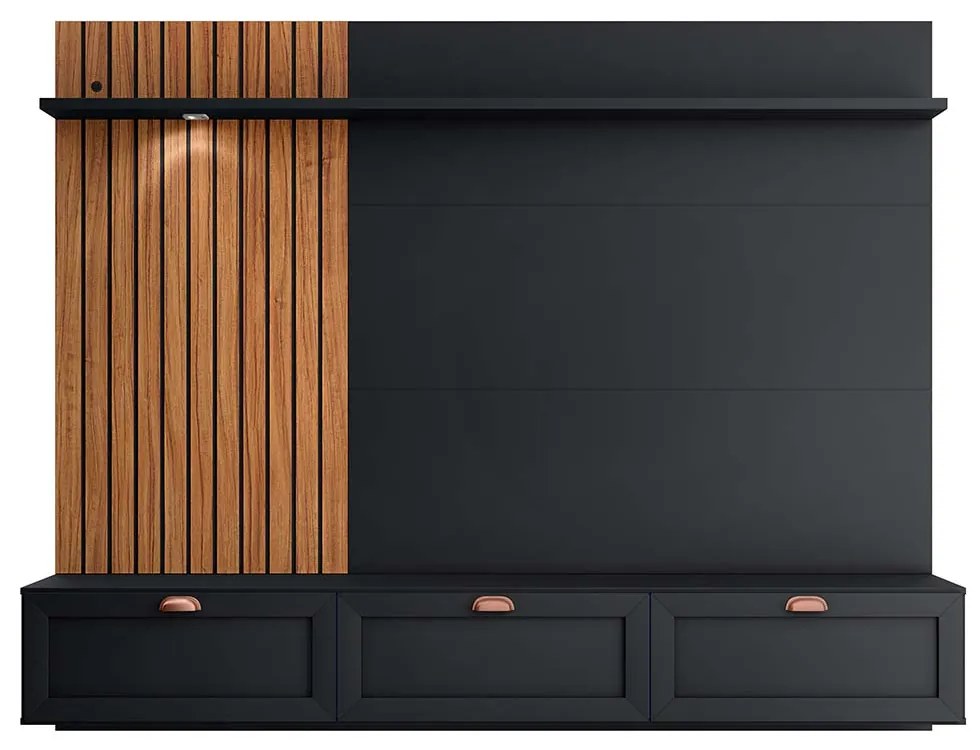 Home Painel Suspenso 200cm Ripado Caraíva Led Preto/Noce G73 - Gran Belo