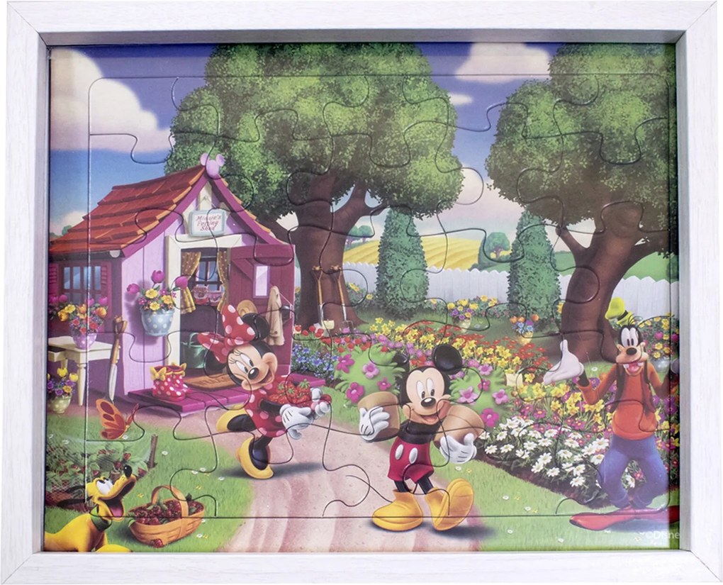 Porta retrato Minas de Presentes Quebra Cabeça Mickey Minnie & Pateta 22X27Cm - Disney Branco