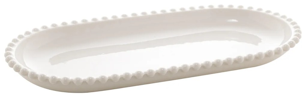 Travessa Oval Beads Branco 31Cm - Bon Gourmet