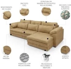 Sofá Retrátil 3 Lugares Para Sala 257cm Dijon Couro Bege S07 - Mpozena