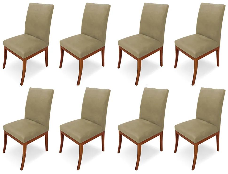 Conjunto 8 Cadeiras Raquel para Sala de Jantar Base de Eucalipto Suede Nude