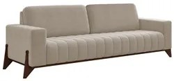 Sofá 3 Lugares 232cm e 02 Poltronas Montez M22 Veludo Bege   - Mpozena