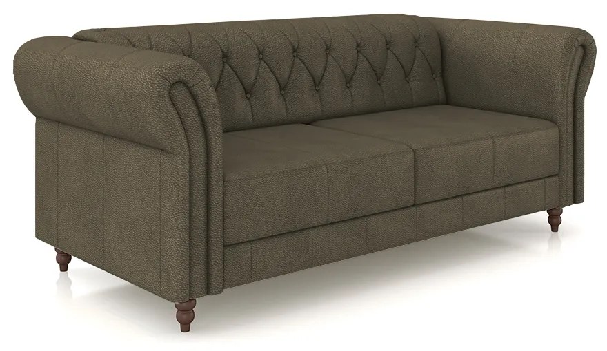 Sofá Living Sala de Estar Stanford Chesterfield 2 Lugares 180cm Pés de Madeira Couro Capuccino G58 - Gran Belo