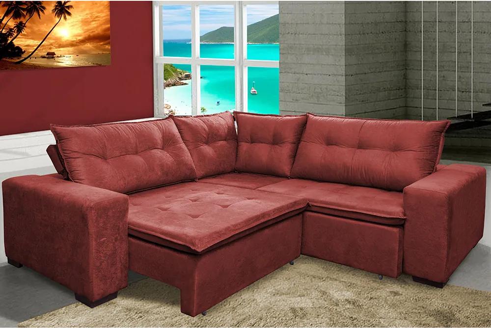 Sofa De Canto Retrátil E Reclinável Com Molas Cama Inbox Oklahoma 2,70m X 2,70m Suede Velusoft Vermelho