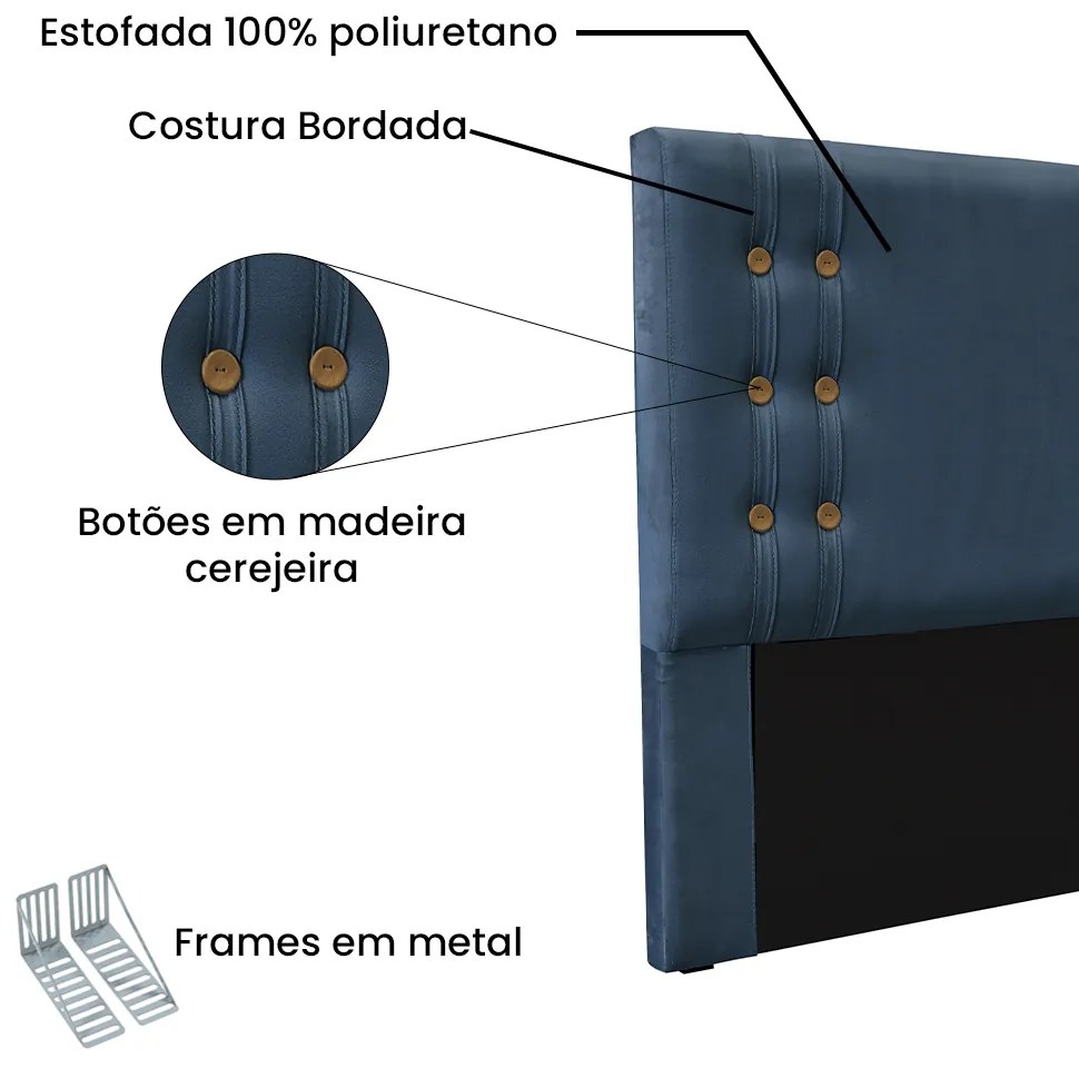 Cabeceira Cama Box Casal 140cm e Recamier Gênova Veludo Azul Marinho S04 - D'Rossi