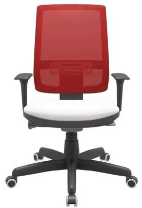 Cadeira Office Brizza Tela Vermelha Assento Vinil Branco Autocompensador Base Standard 120cm - 63710 Sun House