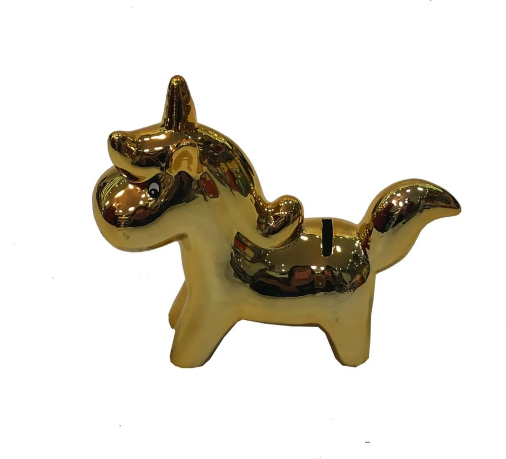 Cofrinho Unicornio Ceramica Decorativo Cromado Dourado