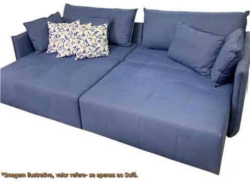 Sofa Cine Azul Retratil Base Madeira Natural 256cm  - 51084 Sun House