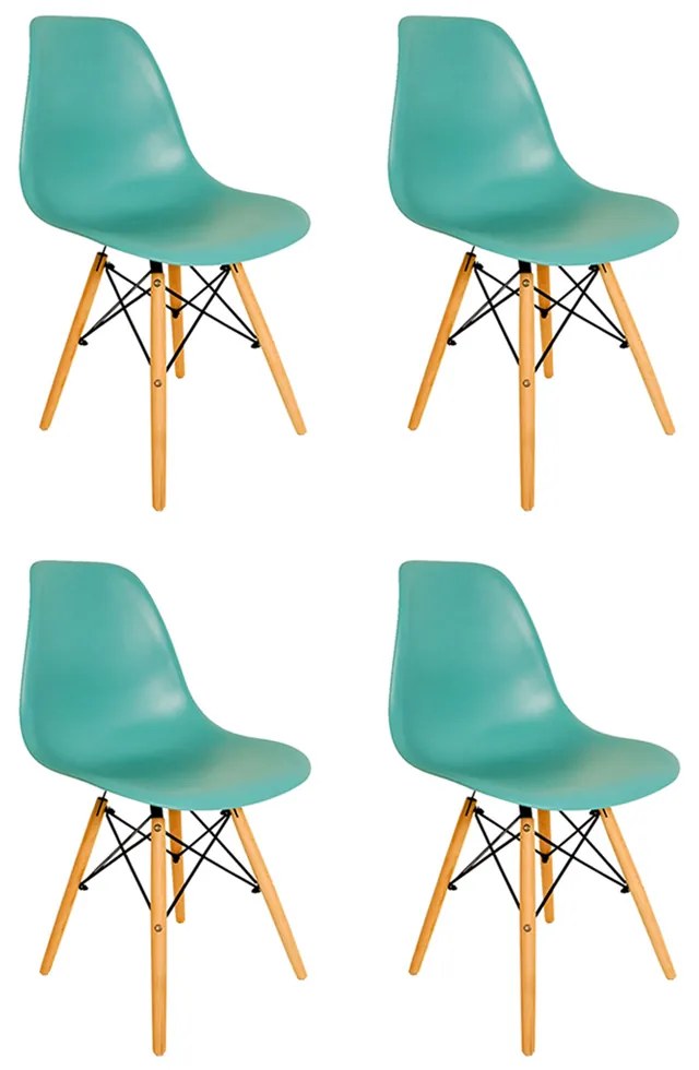 Cadeira Sala de Jantar kit4 Eiffel Eames Base Madeira Azul Turquesa R02 - D'Rossi