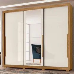 Guarda Roupa Casal 3 Portas de Correr e Espelho 270cm Monet M07 Freijó