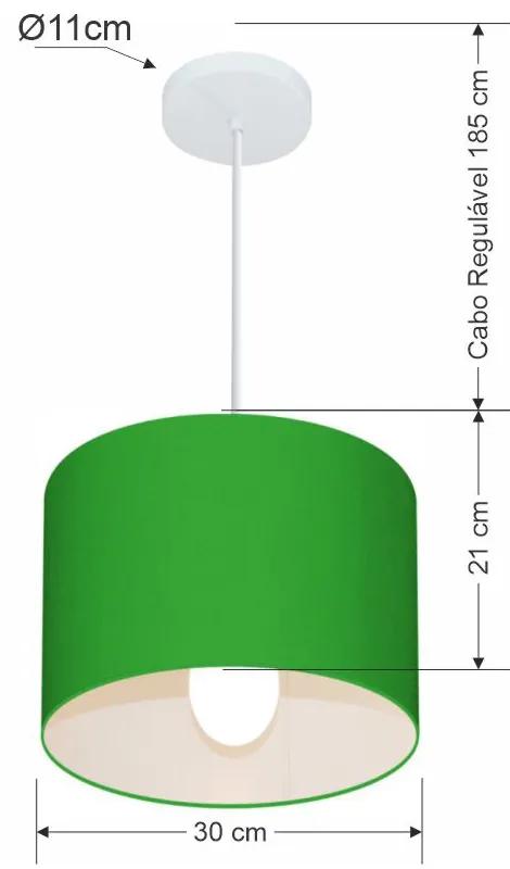 Lustre Pendente Cilíndrico Vivare Md-4054 Cúpula em Tecido 30x21cm - Bivolt - Verde-Folha - 110V/220V