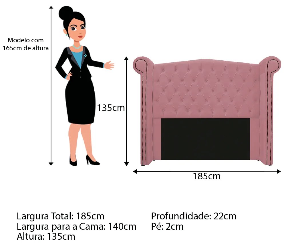 Kit Cabeceira e Calçadeira Veneza 140 cm Casal Suede Rosa Bebê - ADJ Decor