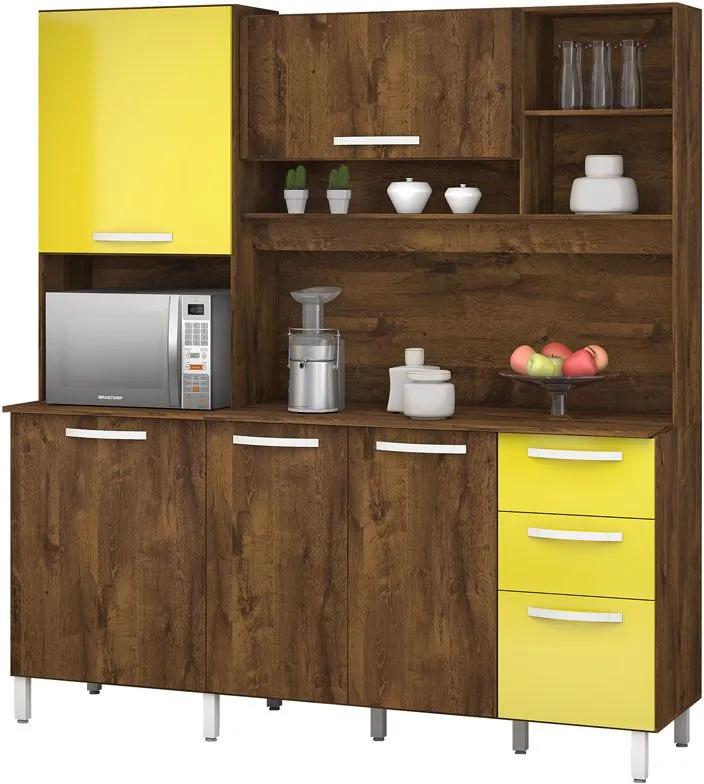 Armário de Cozinha Diamante 5 Portas Malbec com Amarelo - Vitamov
