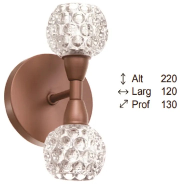 Arandela Bolinha Dupla 12X13X22Cm Metal E Vidro Cristal Ø8Cm 02Xg9 | O... (ROSÊ FOSCO / COBRE BRILHO, CLEAR (TRANSPARENTE))