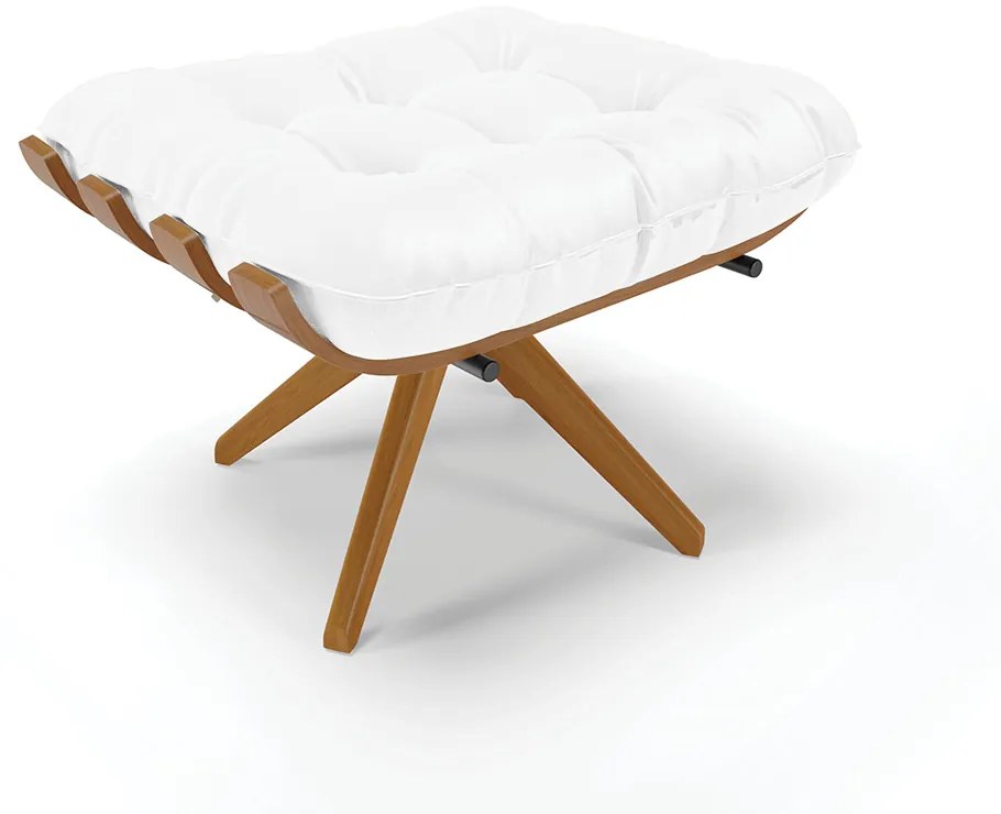 Poltrona com Puff Giratório Costela  Sintético Branco Base de Madeira MA30 M11 - D'Rossi