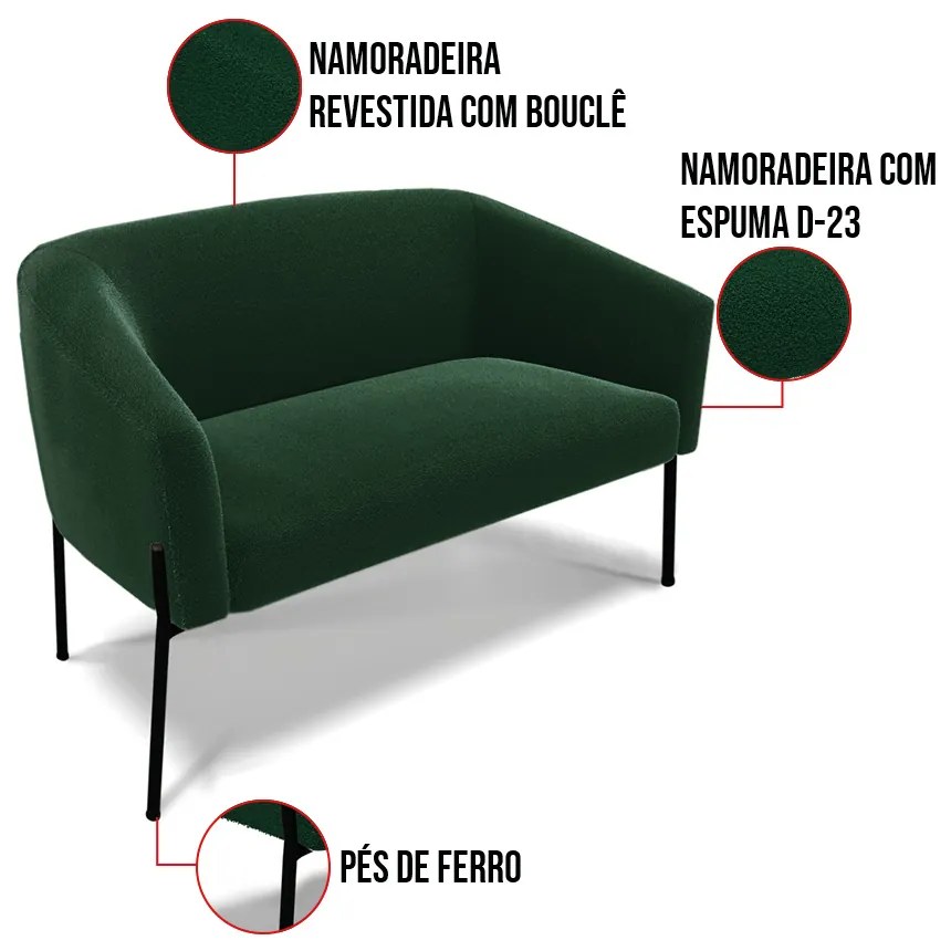 Sofá Namoradeira e 2 Poltronas Pé Ferro Pto Stella Bouclê D03 - D'Rossi - Verde