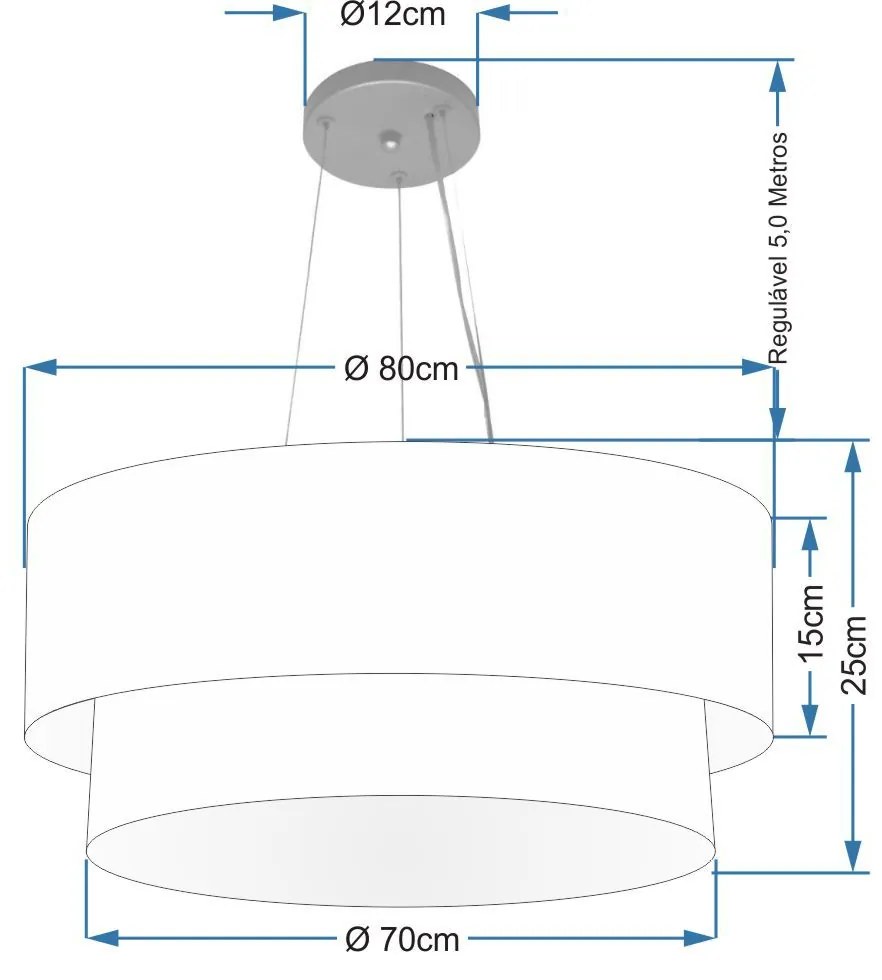 Lustre Pendente Duplo Cilíndrico Vivare Md-4171 Cúpula em Tecido 80x70cm - Bivolt