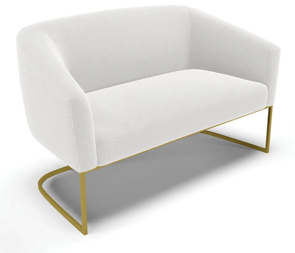 Sofá 2 Lugares Namoradeira Industrial Dourado Stella Bouclê D03 - D'Rossi - Off White