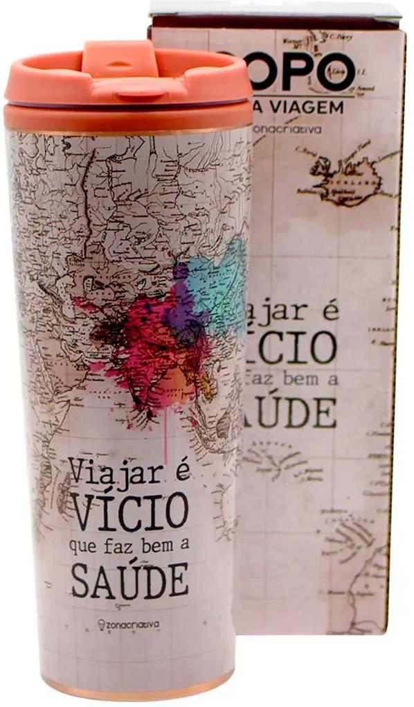 Copo Viagem Mapa Vintage - Viajar é um vício que faz bem