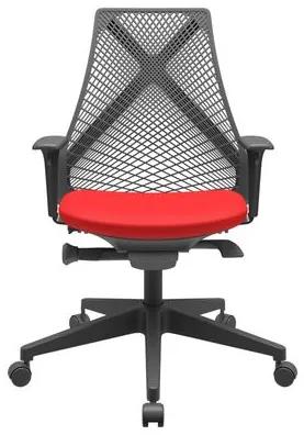 Cadeira Office Bix Tela Preta Assento Aero Vermelho Autocompensador Base Piramidal 95cm - 64018 Sun House