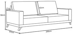 Sofá 200cm 3 Lugares Pés Curvos Santi Linho D05 Cinza - Mpozenato