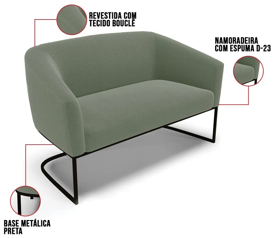 Sofá Namoradeira e 2 Poltronas Industrial Pto Stella Bouclê Verde Pistache D03 - D'Rossi