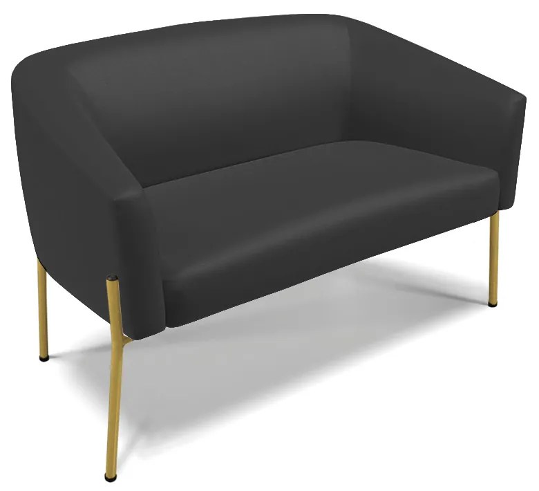 Sofá Namoradeira e Poltrona Pé de Ferro Dourado Stella Sintético D03 - D'Rossi - Preto