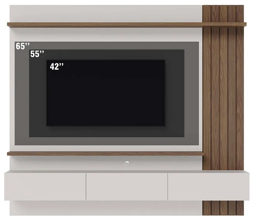 Painel TV 70 Pol 180cm Bancada Suspensa Ripado Luca C04 - D'Rossi - Amendoa e Off White Matte