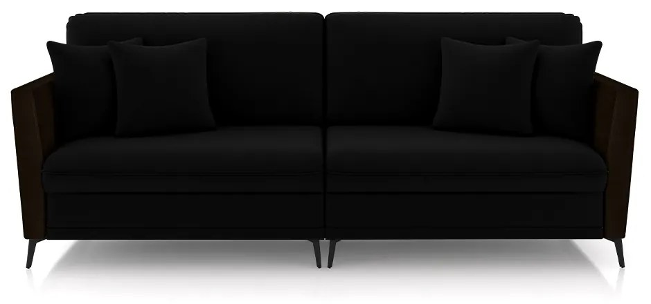 Sofá Living Decorativo Zagreb 3 Lugares 242cm com Almofadas Pés de Ferro Veludo/PU Preto/Marrom G33 - Gran Belo