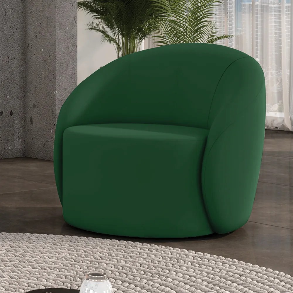 Poltrona Decorativa Orgânica Giratória Lua Veludo D03 - D'Rossi - Verde