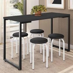 Mesa de Cozinha Bistrô Porto Branco 120cm com 4 Banquetas Industriais