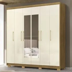 Guarda Roupa Casal 223cm Com Espelho Pako Nature/Champanhe V02 - Mpoze