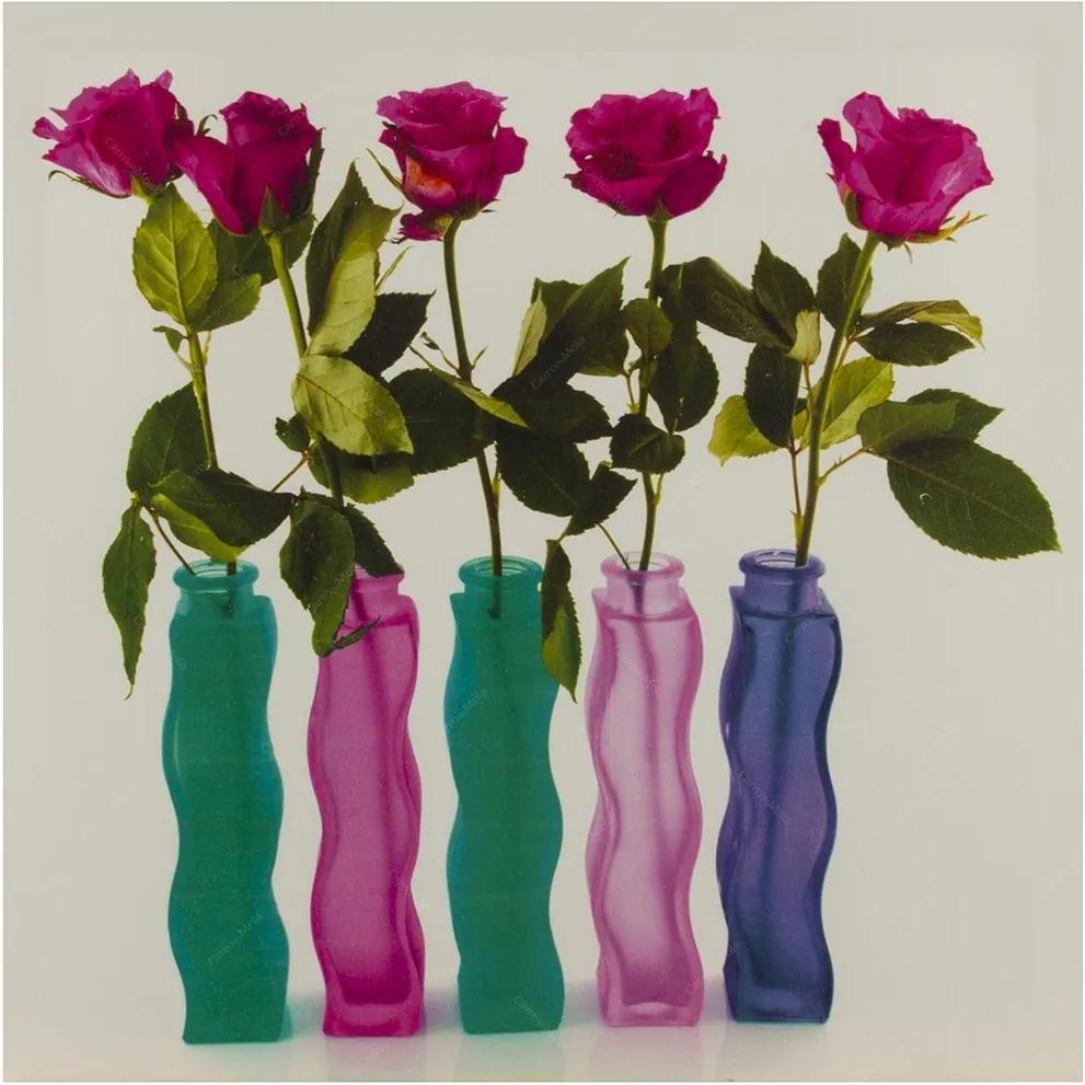 Tela Impressa Rosas Pink nos Vasos Fullway - 40x40 cm